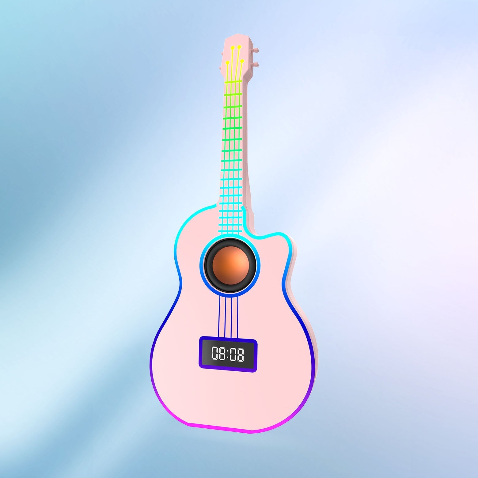 Bluetooth Guitar Speaker With An Alarm Clock And Vibrant Ambient Lighting
