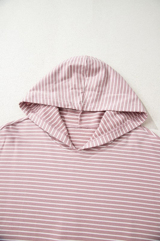 Stripe Thumbhole Sleeve Side Slit Hoodie