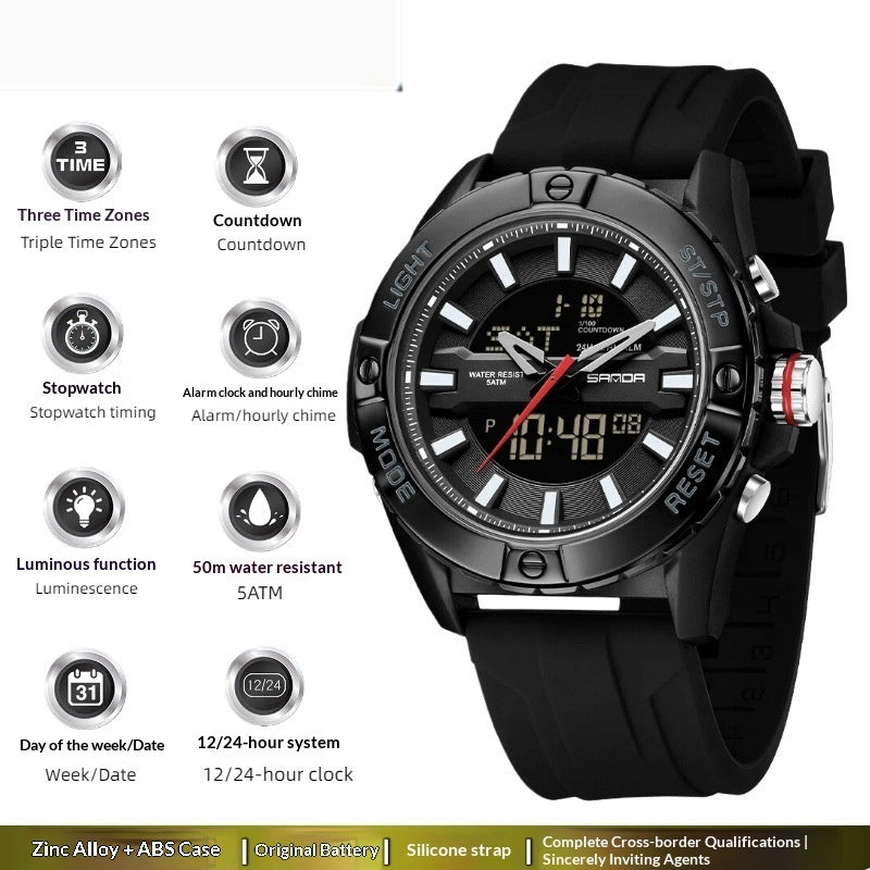 Trendy, Minimalist, Multi-functional Three-time-zone Calendar Watch