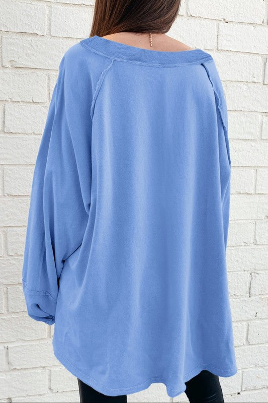 Solid Raw Seam Patchwork Baggy Sweatshirt