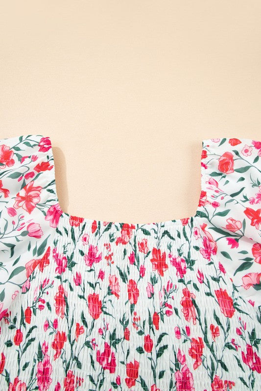 Floral Puff Sleeve Empire Waist Tiered Dress