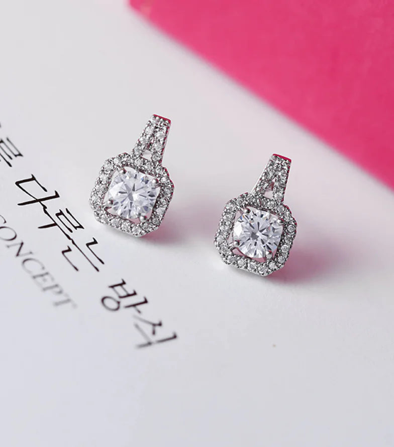 Square Diamond Women's Earrings with Large Studs