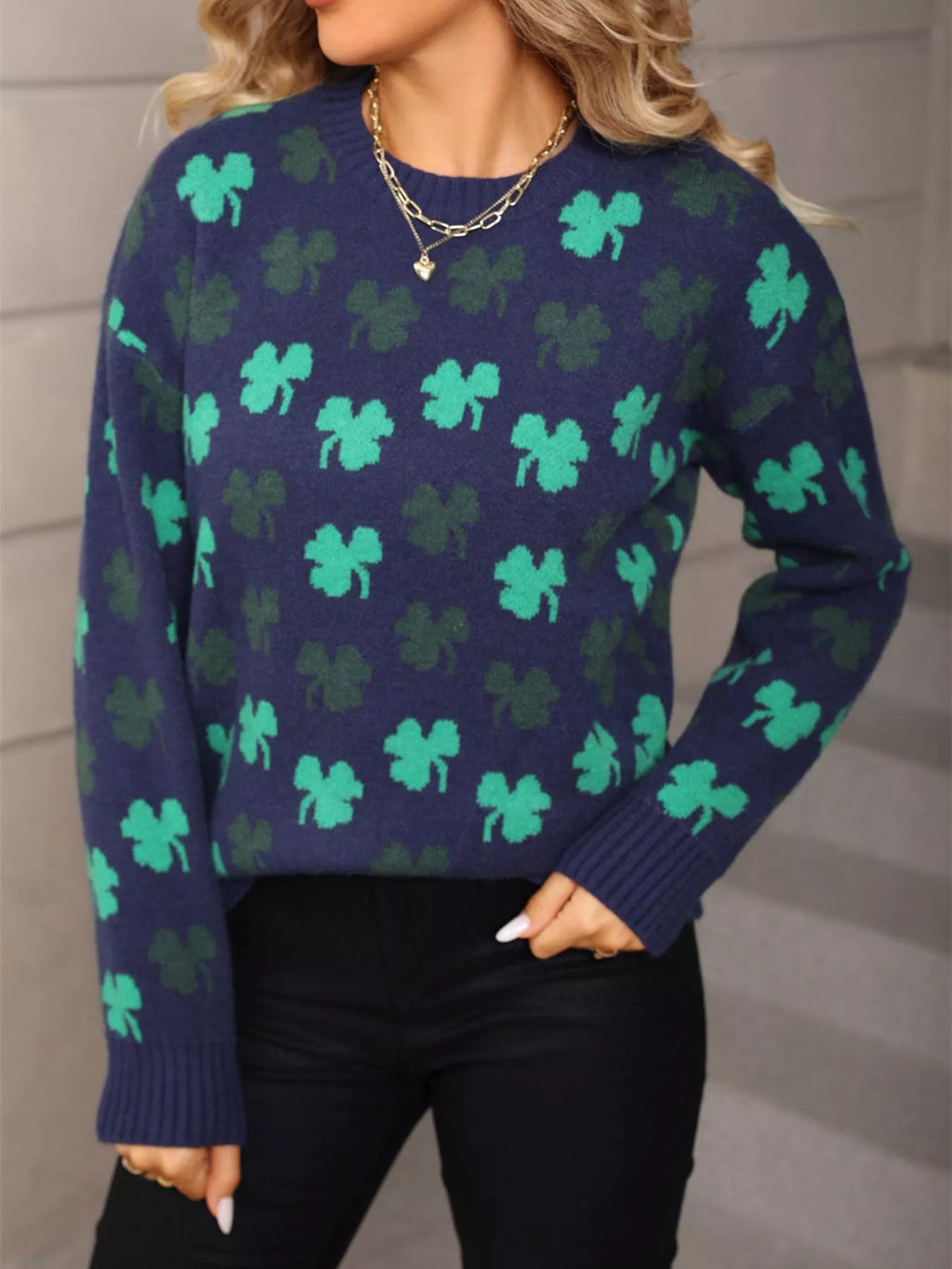 Lucky Clover Crew Neck Sweater