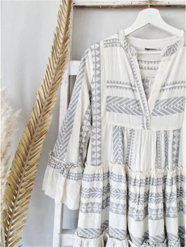 Summer Women's Geometric Print V-Neck Maxi Dress