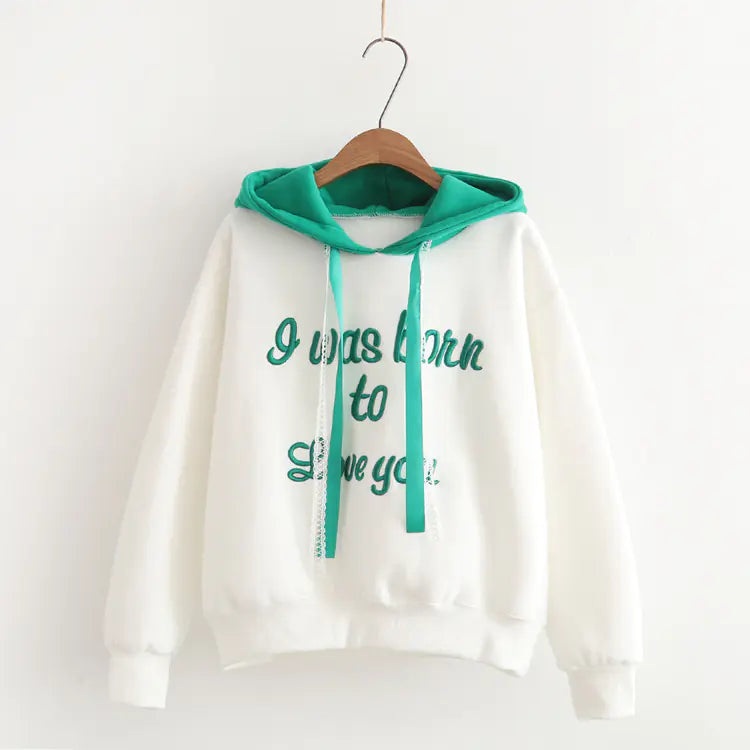 Embroidered Hooded Sweatshirt with Fleece Lining