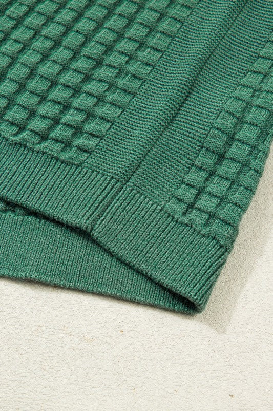 Solid Textured Round Neck Short Sleeve Sweater