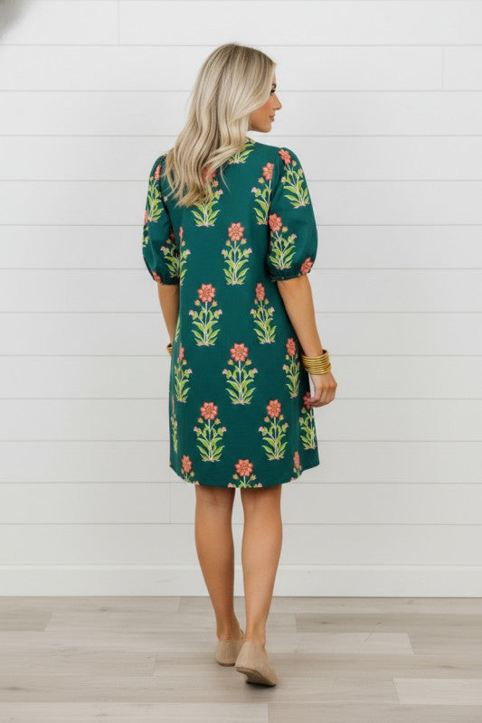 Floral Contrast Trim Stripe Patchwork Dress