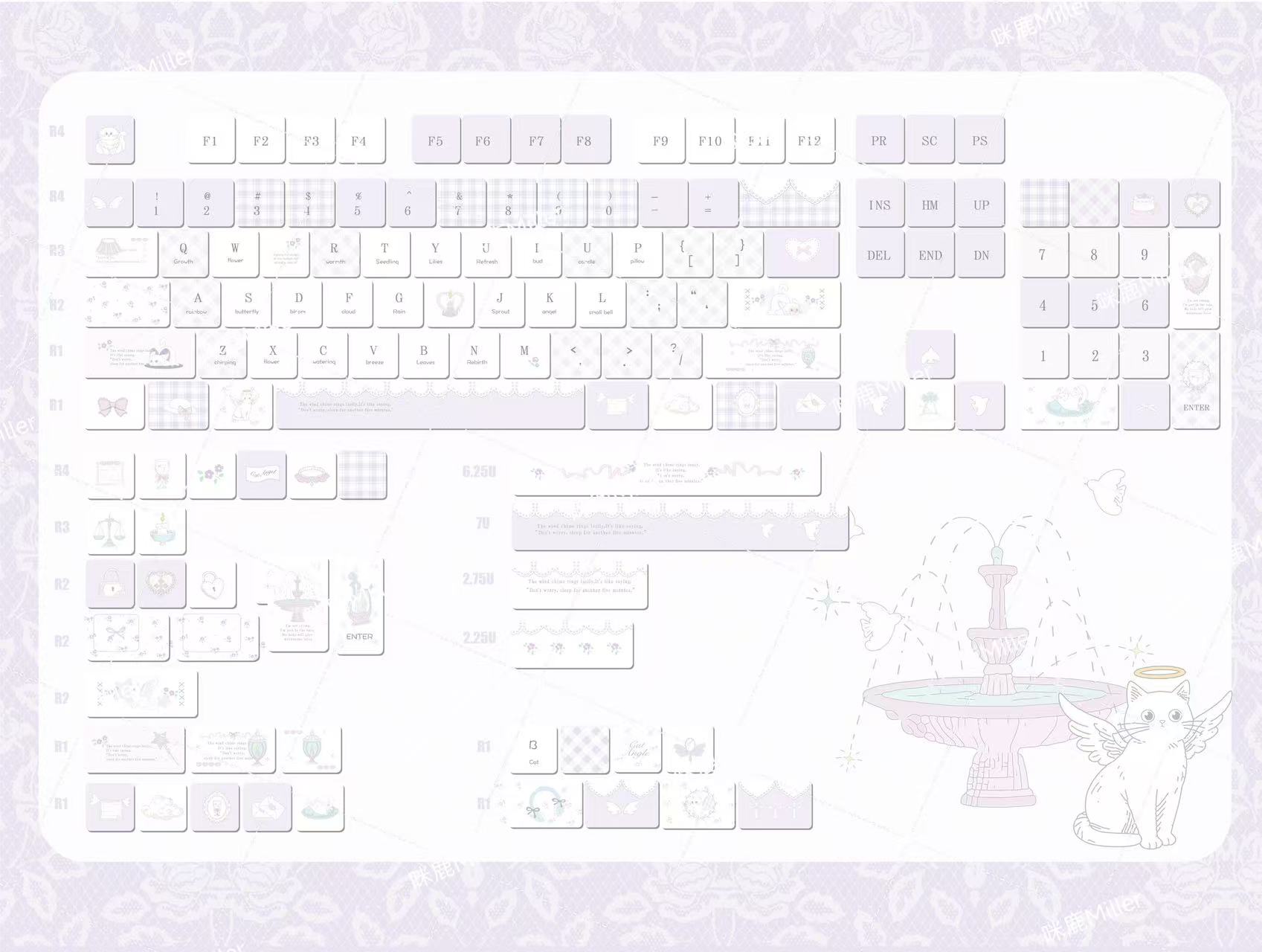 Meow Meow Hymn Keycaps In Protein Purple And Lavenderelegant