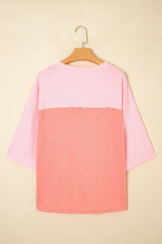 Flower Patch Exposed Seam Bracelet Sleeve T-Shirt