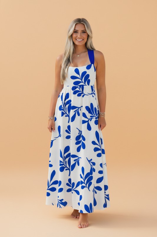 Floral Crisscross Tie-Back Long Dress