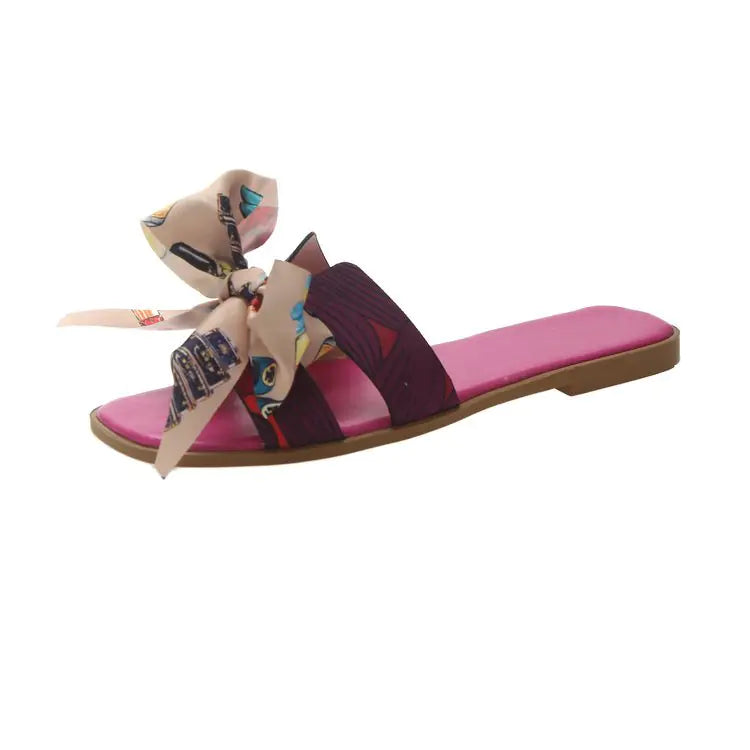 Women's Fashion Summer Flat Slippers with Bow Detail