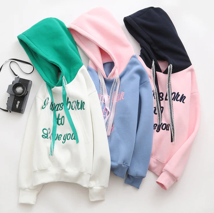 Embroidered Hooded Sweatshirt with Fleece Lining