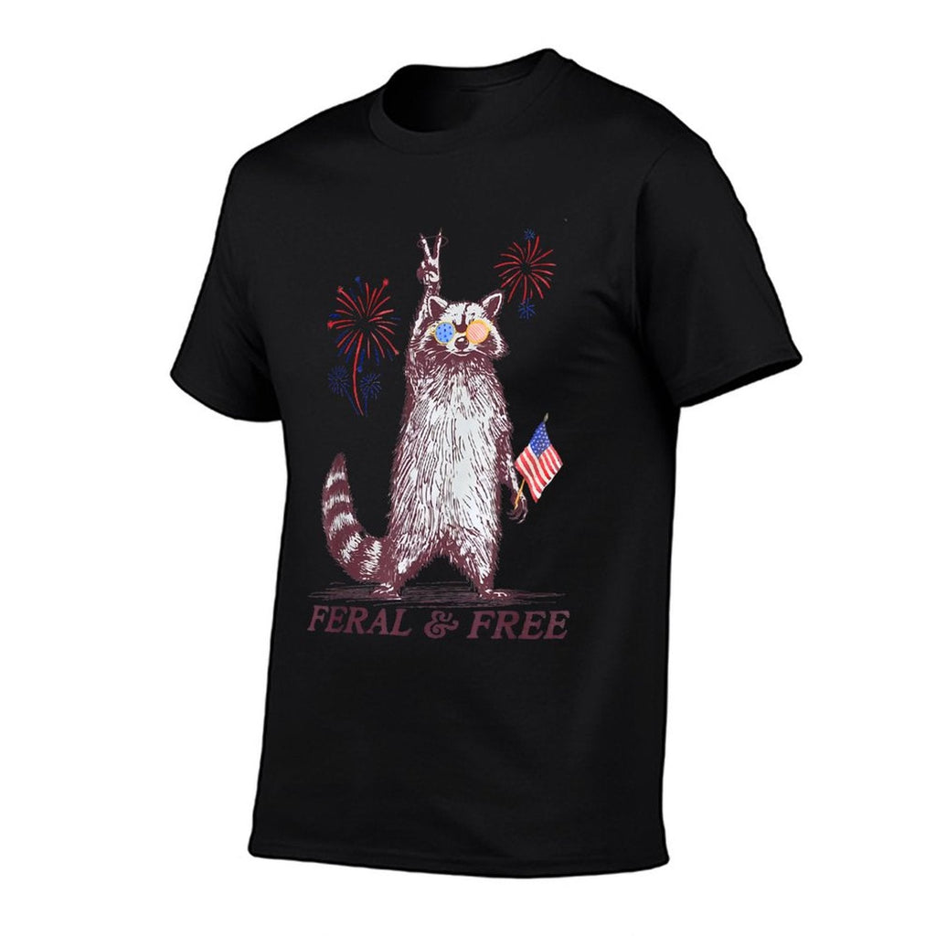 Feral & Free Funny Patriotic Racoon Feral And Free 4th July Eco-friendly Material T-Shirt