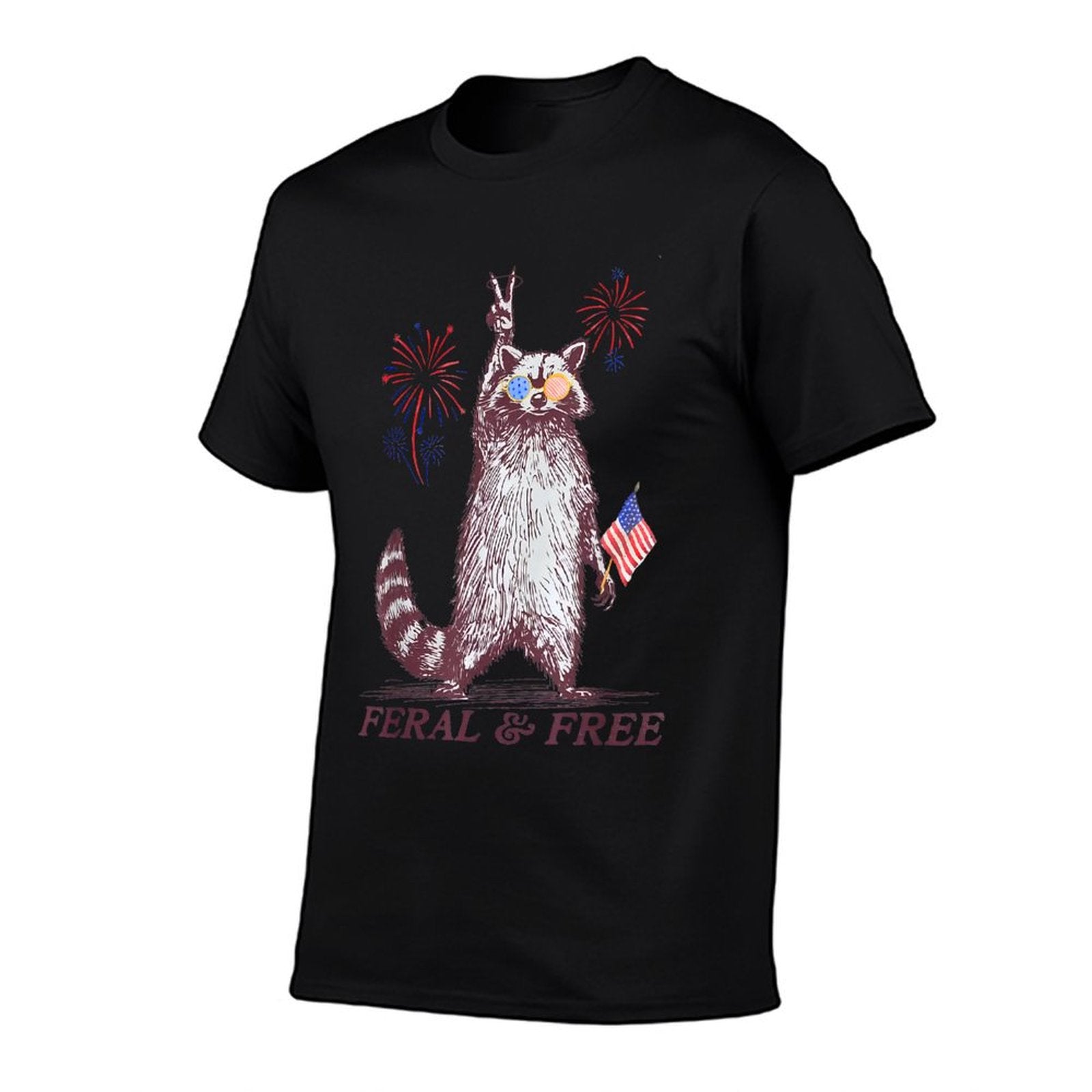 Feral & Free Funny Patriotic Racoon Feral And Free 4th July Eco-friendly Material T-Shirt