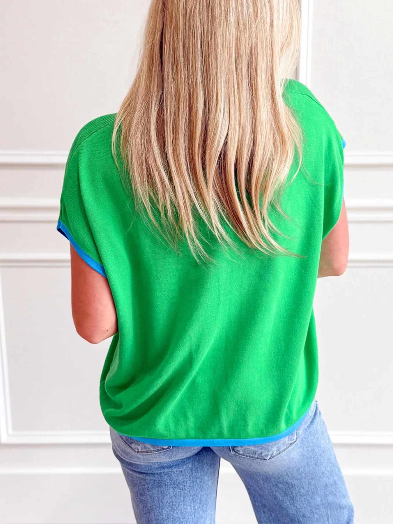 Contrast Trim Short Sleeve Sweater