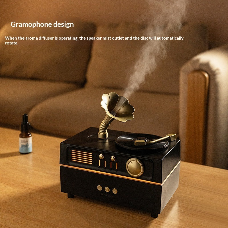 Retro Rotating Phonograph Aromatherapy Diffuser Bluetooth Speaker Creative Decorative Piece Air Humidifier