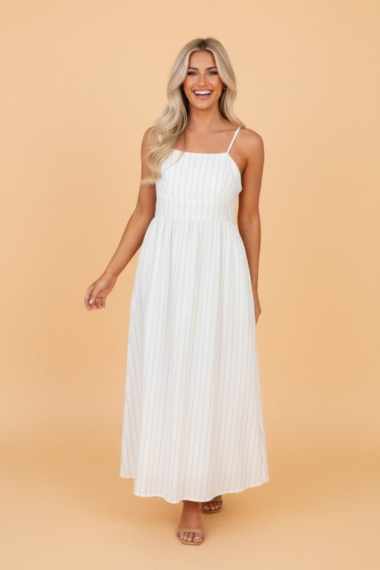 Stripe Spaghetti Strap High Waist Maxi Dress