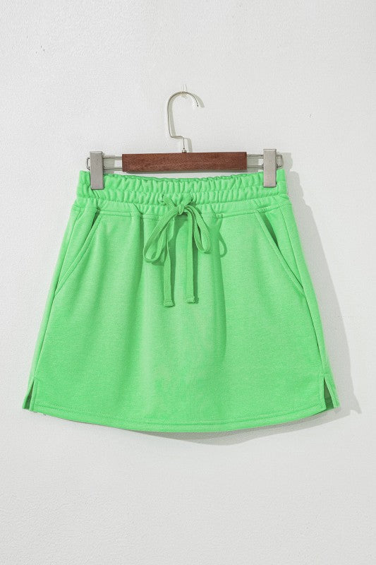 Solid French Terry Drawstring Waist Mini Skort