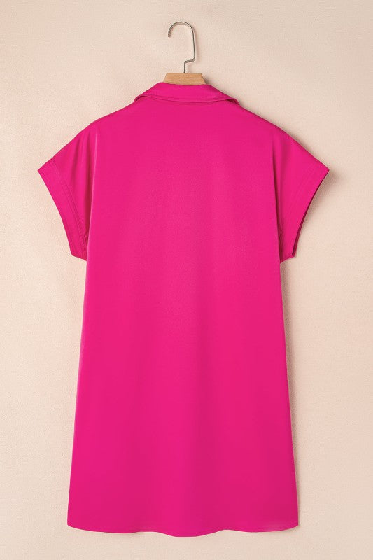 Solid Buttoned Collar T-Shirt Mini Dress