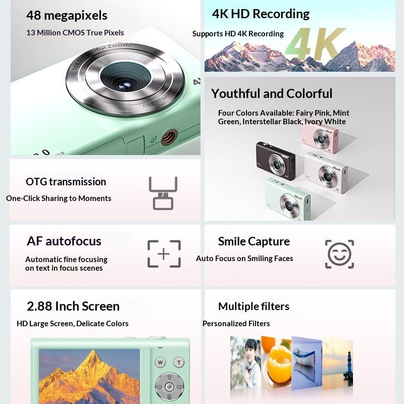 High-definition Digital Camera For Kids And Students Beauty-mode Selfie Camera Compact Point-and-shoot Camera