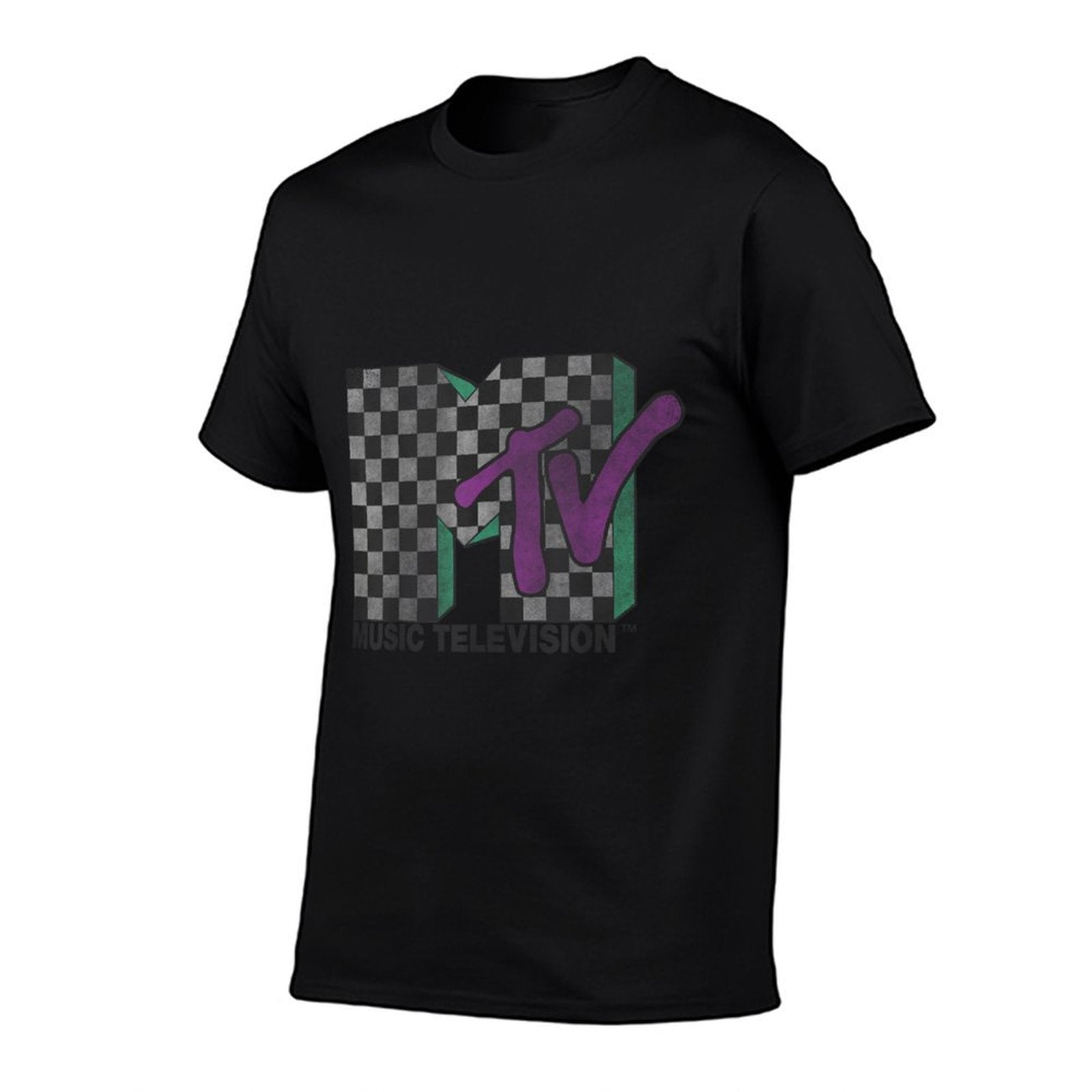 MTV Checkered Distressed Retro Logo Eco-friendly Material T-Shirt