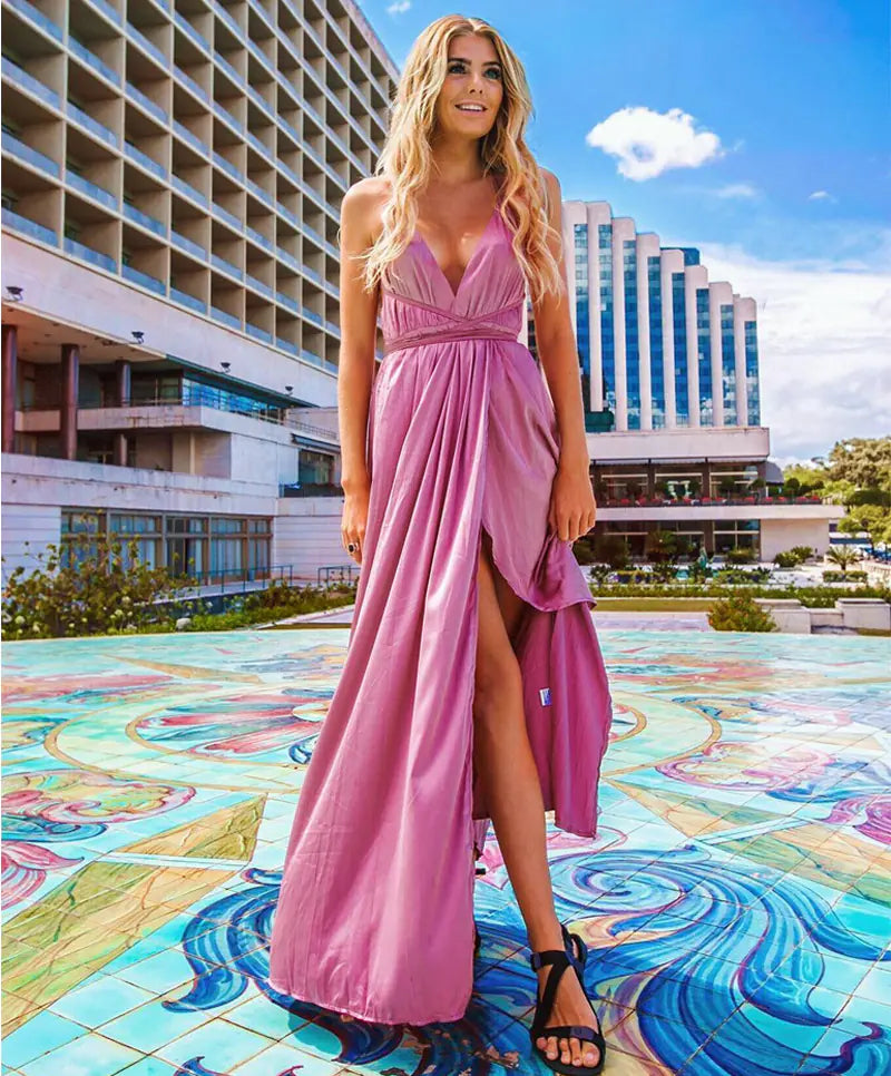 LIVA2018 Summer Deep V-Neck Backless Maxi Dress