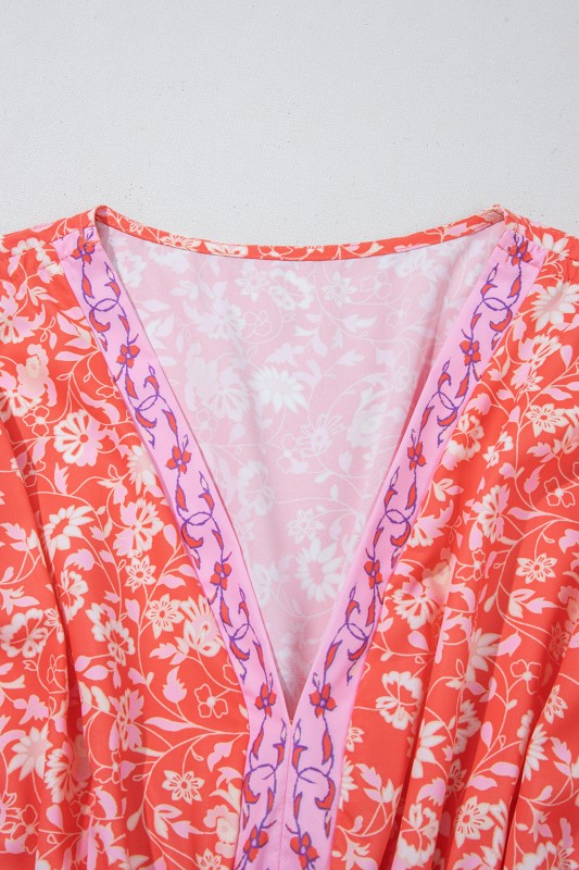 Floral Tassel Tie Sleeve Empire Waist Maxi Dress