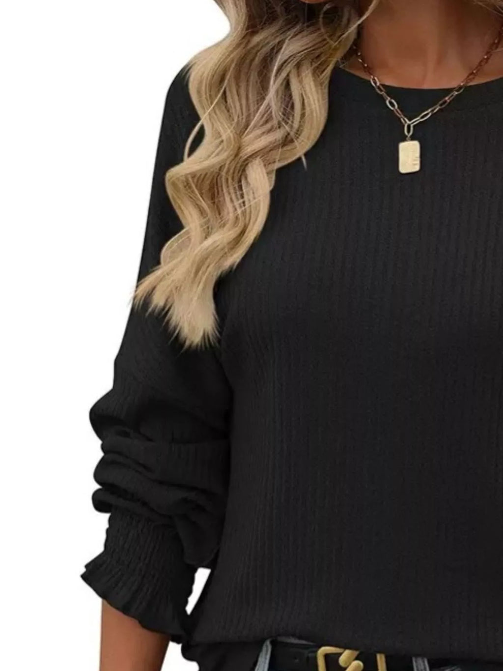 Ribbed Knit Long Sleeve T-Shirt