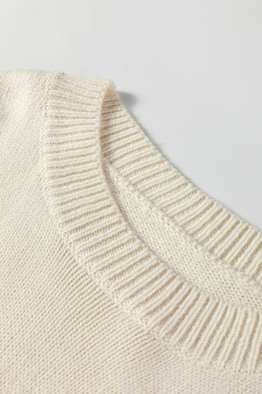 Floral Embroidered Sleeve Round Neck Loose Sweater