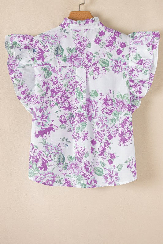Floral Ruffle Sleeve Frilled Button-Up Shirt