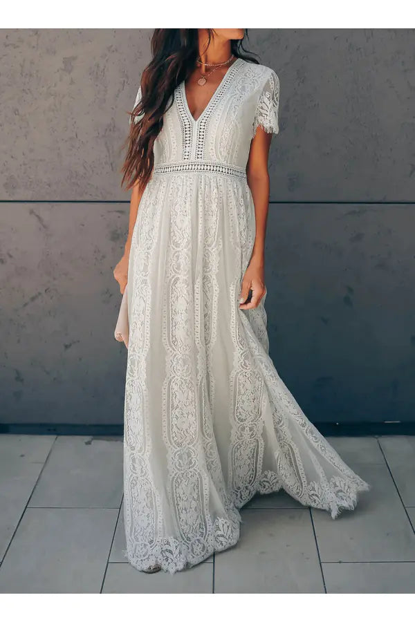Summer New Women's Lace V-Neck Maxi Dress