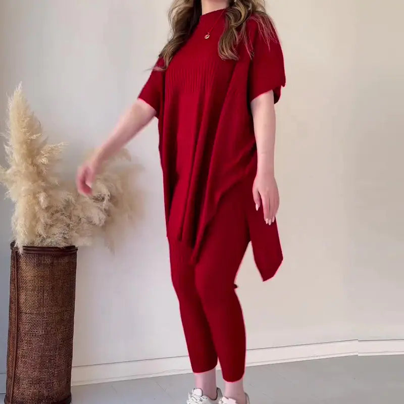 Fall Plus Size Knit Batwing Top & Bottom Set