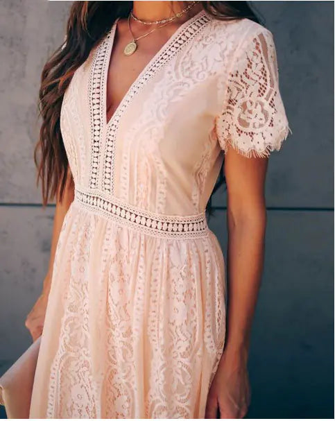 Summer New Women's Lace V-Neck Maxi Dress