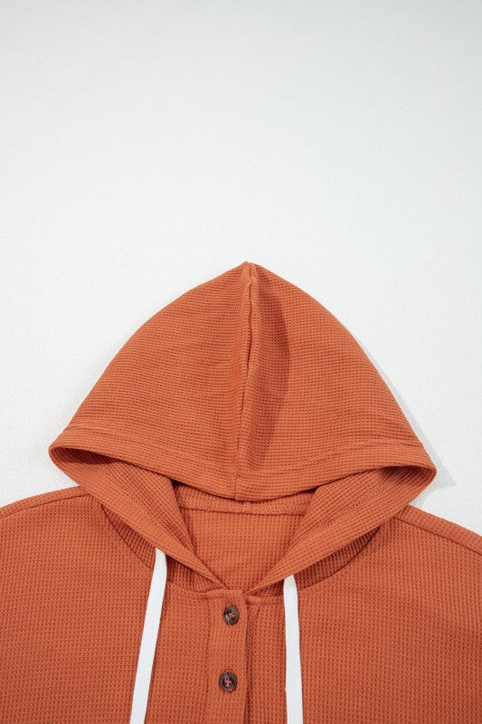 Stripe Waffle Patchwork Hooded Long Sleeve Top
