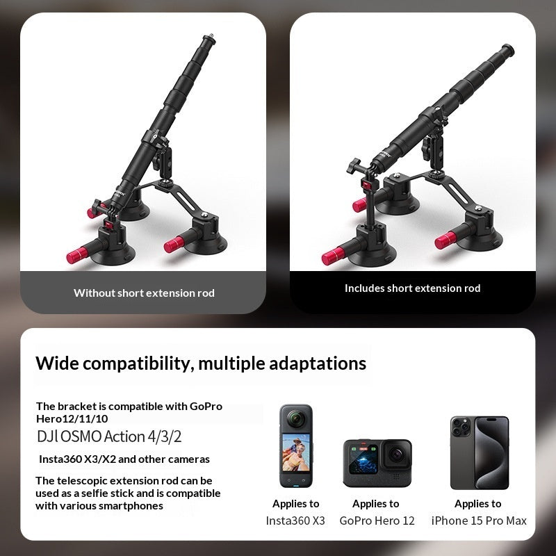 POV Action Camera Extension Pole With Suction Cup Kit