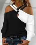 Color-Block Long-Sleeved Women's Casual T-Shirt