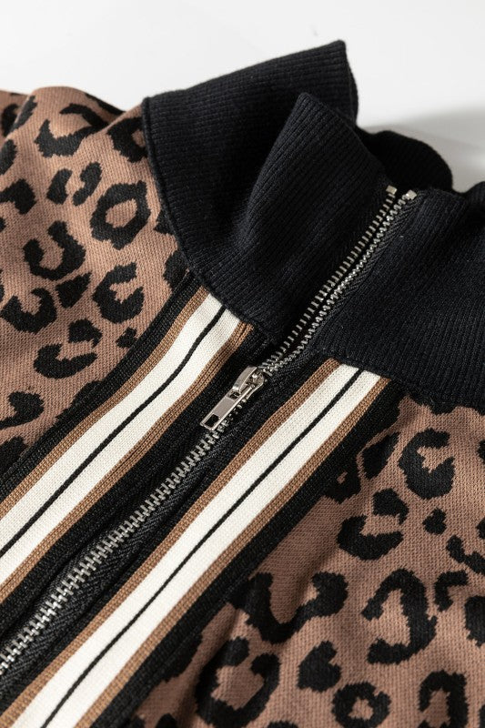 Leopard Quarter Zip Top & Mini Skirt Set
