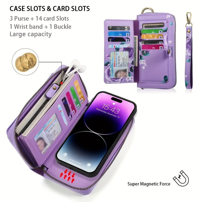 Elegant Floral PU Clutch Chic Zipper Wallet  Phone Bag