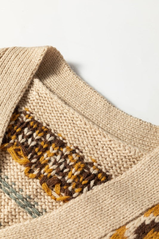 Western Knit Buttoned V-Neck Cardigan Sweater