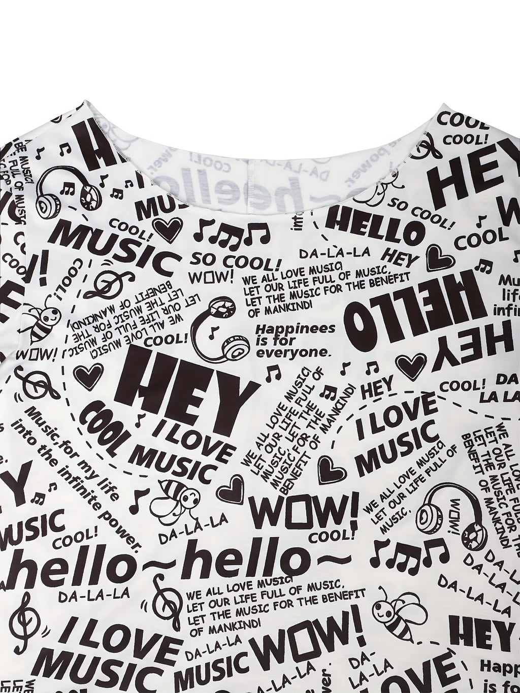 Plus Size Off Shoulder HELLO MUSIC Tee  Chic Summer