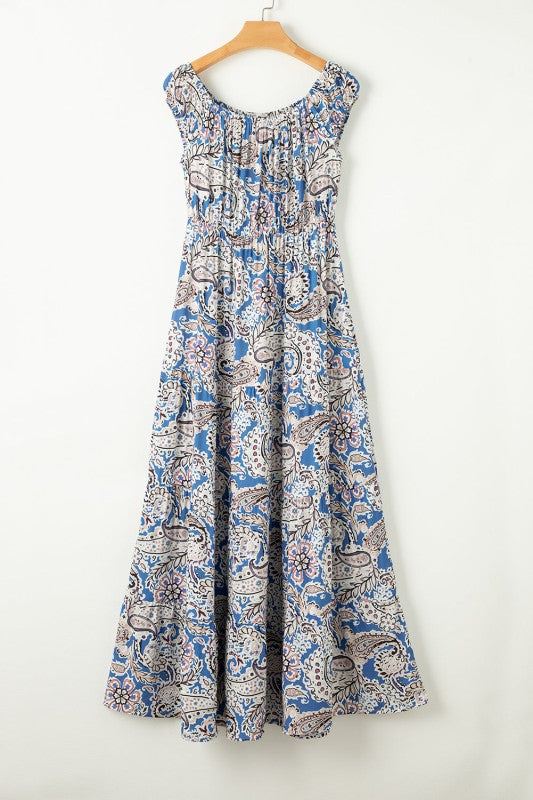 Boho Paisley Off-Shoulder Maxi Dress