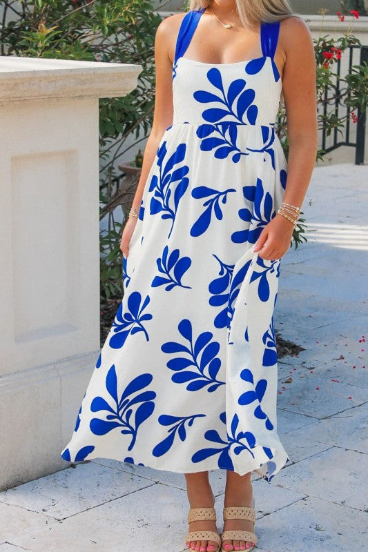 Floral Crisscross Tie-Back Long Dress