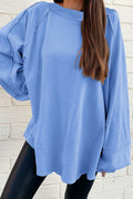 Solid Raw Seam Patchwork Baggy Sweatshirt