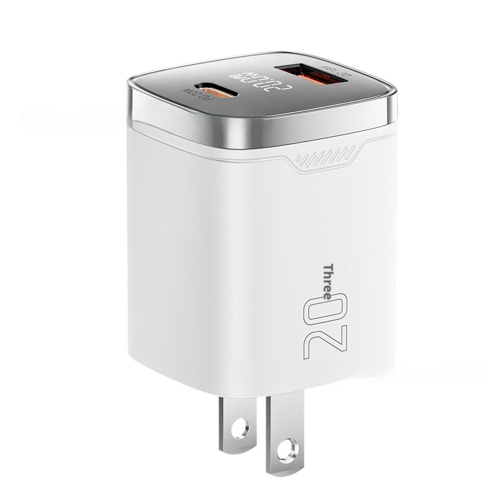 Series 20W Digital Display Travel Charger With USB-A And USB-C Fast Charging Ports