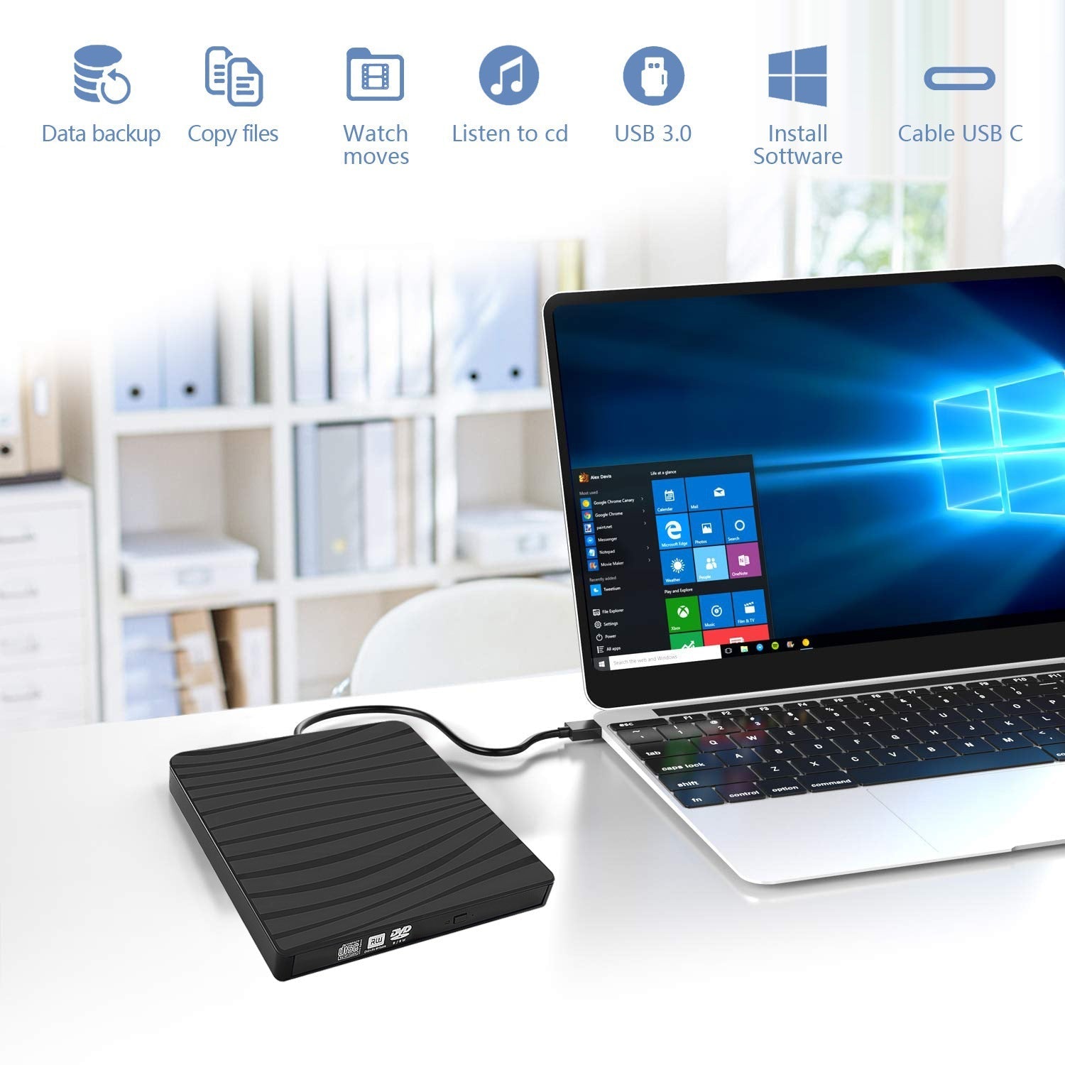 Ultra-thin USB 30 Type-C External DVD Burnerhigh-speed Universal For Desktops And Laptops