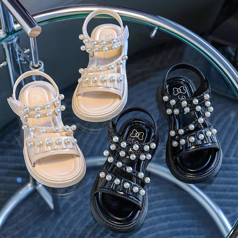 Girls' Summer Sandals with Pearls - Non-Slip Princess Shoes