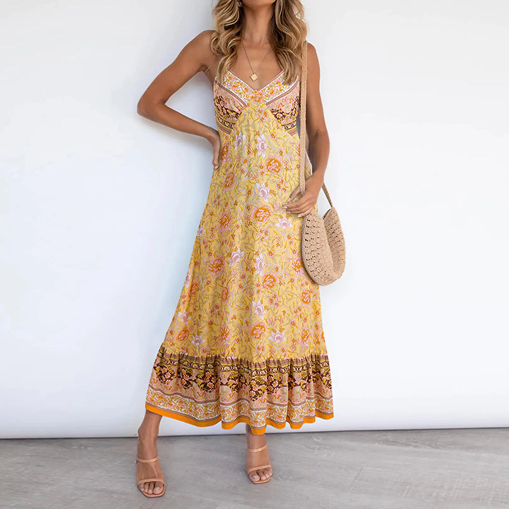 Women's Casual Boho Floral V-Neck Summer Dress