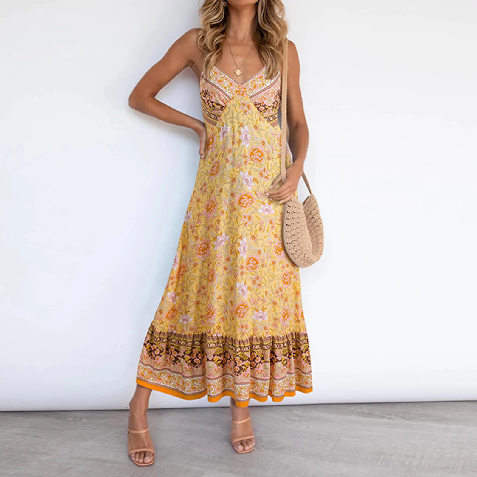 Women's Casual Boho Floral V-Neck Summer Dress