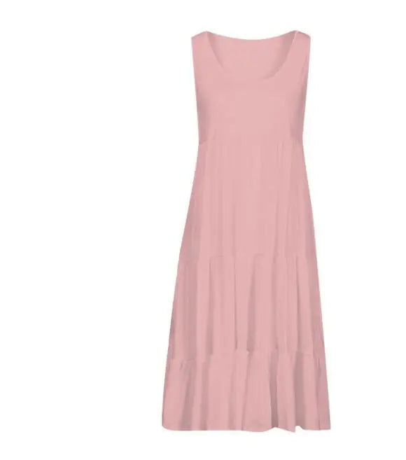 Sleeveless A-Line Beach Dress with Round Neck