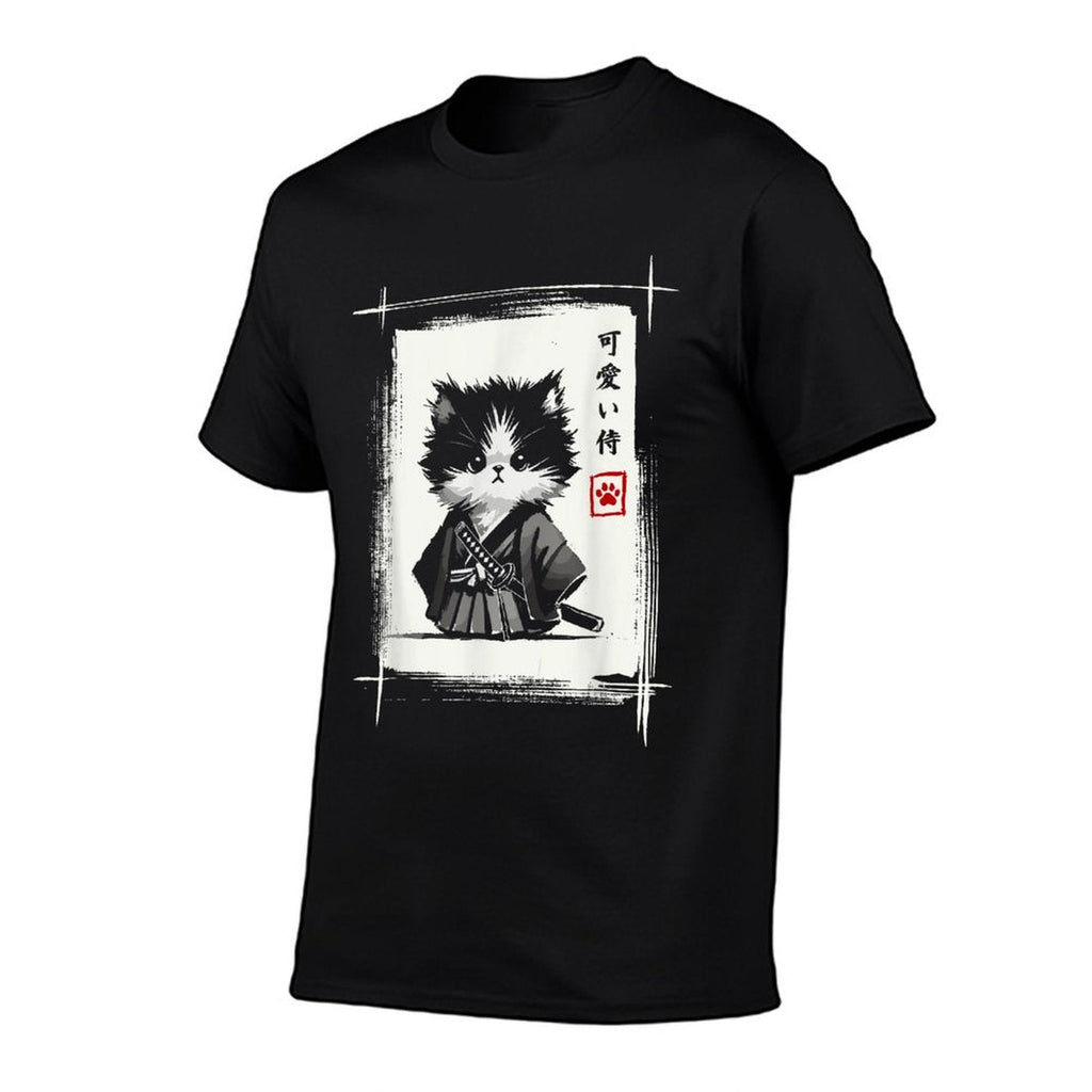 Samurai Cat Japanese Art Sumi-e Novelty Kawaii Funny Cat Relaxed-fit T-Shirt